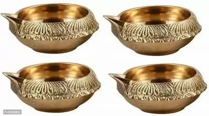 Diwali Kubar Diya Brass Diya Diwali Deepak Table Diya Puja For Diwali (Diya For Lamp) Decorative Diya Brass (Pack Of 4) Table Diya Set (Height: 12 Inch)-thumb0