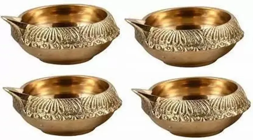 Diwali Kubar Diya Brass Diya Diwali Deepak Table Diya Puja For Diwali (Diya For Lamp) Decorative Diya Brass (Pack Of 4) Table Diya Set (Height: 12 Inch)
