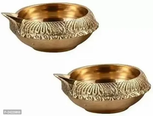 Diwali Kubar Diya Brass Diya Diwali Deepak Table Diya Puja For Diwali (Diya For Lamp) Decorative Diya Pk_2 Brass (Pack Of 2) Table Diya Set (Height: 1.1 Inch)-thumb0