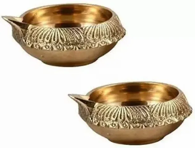 Diwali Kubar Diya Brass Diya Diwali Deepak Table Diya Puja For Diwali (Diya For Lamp) Decorative Diya Pk_2 Brass (Pack Of 2) Table Diya Set (Height: 1.1 Inch)