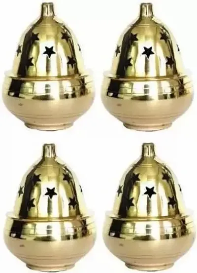 Akhand Diya | Brass Deepak/Dia | Akhand Jyot | Magical Lantern Brass Diya | Decorative Brass Crystal Oil Lamp | Tea Light Holder Lantern | Puja Lamp Brass Table Diya Set Brass Brass (Pack Of 4) Table Diya Set (Height: 3 Inch)