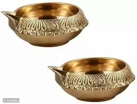 Brass (Pack Of 2) Table Diya Set (Height: 2 Inch)-thumb0