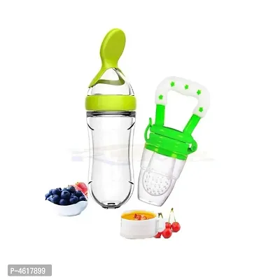Tiny Tycoonz Combo of 1 piece of Silicone BPA Free Baby Feeding Bottle (90 ml) and 1 piece of BPA Free Food Feeder/Fruit Pacifier-thumb1