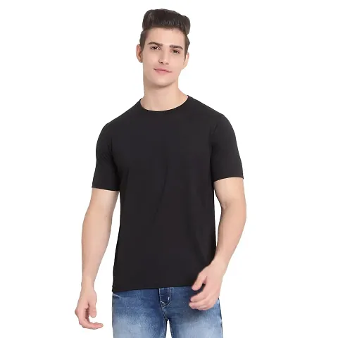 GfandBF Solid Round Neck T-Shirt (40, Black)