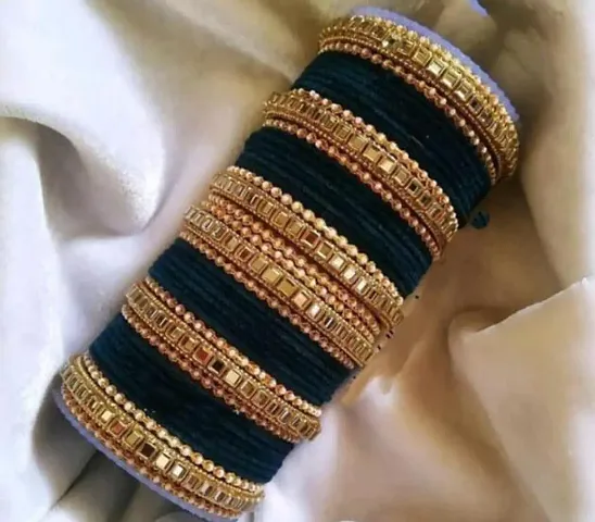 Merothia Metal Base with Metal and Seesa or Moon Pearl Moti Studded Glossy Finished Bangle Set For Women and Girls