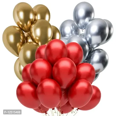 DUL DUL Combo of Red,Silver,Golden Color Metallic Balloon pack of 30 pc~ Metallic balloon Combo set of 10 pcs Red,10 pcs Silver,10 pcs Golden Balloons for Birthday Decoration Party~Theme Party~Baby Shower,Wedding Decoration (RED+SILVER+GOLDEN, 30)