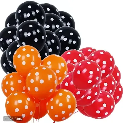 DUL DUL Black 30 pcs/Red 30 pcs /Orange 30 pcs Polka dot balloons for birthday decoration 90 Pcs-pack of ballons. Birthday/Decoration/Party,Engagement,/Theme Party Balloon (90, BLACK+RED+ORANGE POLKA DOT)