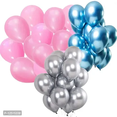 DUL DUL Silver/Pink/Blue/ Color Metallic latex balloons for birthday/Party decoration 60 Pcs -Combo metallic balloons pack of 20 pcs Pink,20 pcs Blue,20 pcs Silver Color Balloons Baby ShowerTheme party,Combo of (PINK+BLUE+SILVER, 60)