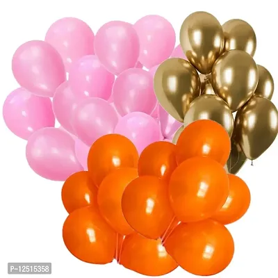 DUL DUL Pink/Orange/Golden/ Color Metallic latex balloons for birthday/Party decoration 45 Pcs -Combo metallic balloons pack of 15 pcs Pink,15 pcs Golden,15 pcs Orange Color Balloons Baby ShowerTheme party,Combo of (PINK+GOLDEN+ORANGE, 45)