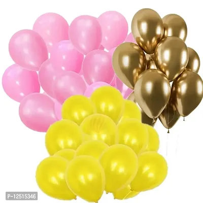 DUL DUL Pink/Golden/Yellow Color Metallic latex balloons for birthday/Party decoration 75 Pcs -Combo metallic balloons pack of 25 pcs Pink,25 pcs Golden,25 pcs Yellow Color Balloons Baby ShowerTheme party,Combo of (PINK+GOLDEN+YELLOW, 75)