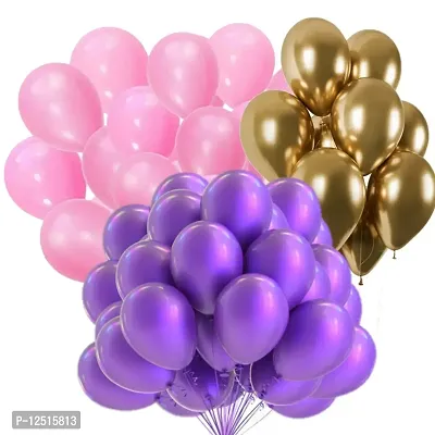 DUL DUL Purple/Pink/Golden/ Color Metallic latex balloons for birthday/Party decoration 60 Pcs -Combo metallic balloons pack of 20 pcs Pink,20 pcs Golden,20 pcs Purple Color Balloons Baby ShowerTheme party,Combo of (PINK+GOLDEN+PURPLE, 60)