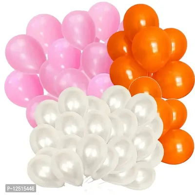 DUL DUL White/Pink/Orange Color Metallic latex balloons for birthday/Party decoration 60 Pcs -Combo metallic balloons pack of 20 pcs Orange,20 pcs Pink,20 pcs White, Color Balloons Baby ShowerTheme party,Combo of (PINK+ORANGE+WHITE, 60)-thumb0