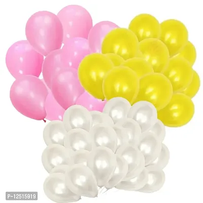 DUL DUL Pink/Yellow/White Color Metallic latex balloons for birthday/Party decoration 90 Pcs -Combo metallic balloons pack of 30 pcs PINK+30 pcs YELLOW+30 pcs WHITE Color Balloons Baby ShowerTheme party,Combo of (PINK+YELLOW+WHITE, 90)-thumb0