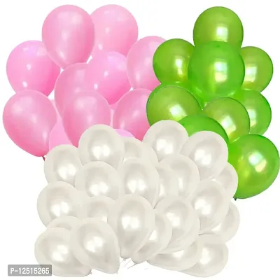 DUL DUL Pink/Green/White Color Metallic latex balloons for birthday/Party decoration 75 Pcs -Combo metallic balloons pack of 25 pcs Pink,25 pcs Green,25 pcs White Color Balloons Baby ShowerTheme party,Combo of (PINK+GREEN+WHITE, 75)