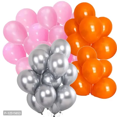 DUL DUL Silver/Pink/Orange/ Color Metallic latex balloons for birthday/Party decoration 30 Pcs -Combo metallic balloons pack of 10 pcs Pink,10 pcs Orange,10 pcs Silver Color Balloons Baby ShowerTheme party,Combo of (PINK+ORANGE+SILVER, 30)