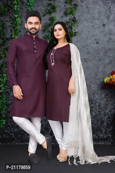 Stylish Fancy Designer Cotton Blend Kurtas Couple Combo For Women And Men