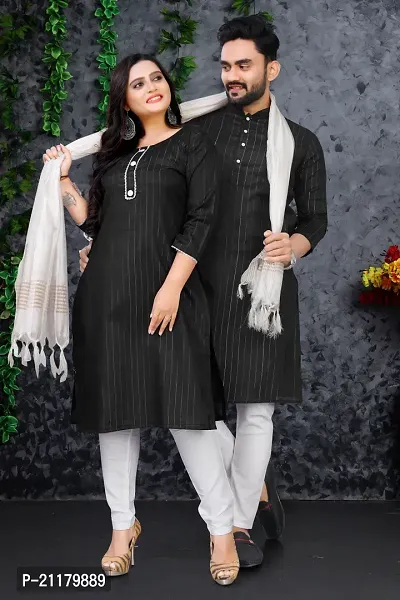 Stylish Fancy Designer Cotton Blend Kurtas Couple Combo For Women And Men-thumb0