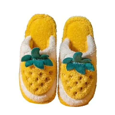 SAM-ERA Men's Women's Fuzzy Memory Foam Warm Knitted Fluffy Winter House Shoe flip flop Slippers Indoor and Outdoor Room Bedroom Kitchen Chappal (Yellow, 7)
