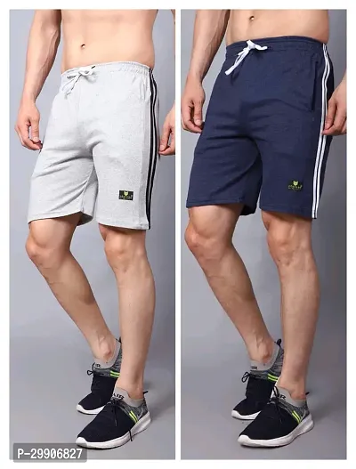 Stylish Multicoloured Cotton Solid Regular Shorts For Men Pack Of 2