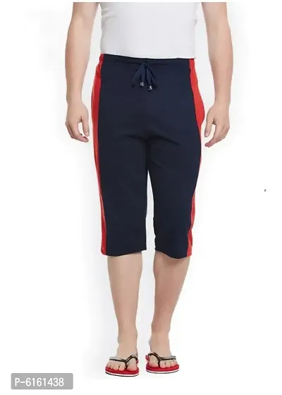 Stylish Navy Blue Cotton Self Pattern Shorts For Men