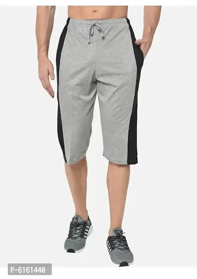Stylish Grey Cotton Self Pattern Shorts For Men