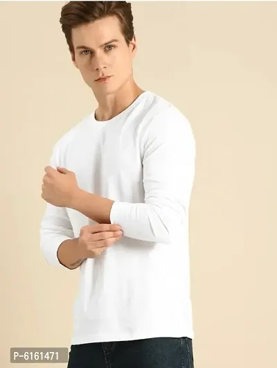 Stunning White Cotton Self Pattern Round Neck Tees For Men-thumb0