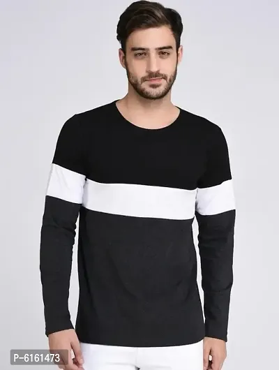 Stunning Black Cotton Self Pattern Round Neck Tees For Men