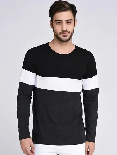 JOZMER Men's Regular Fit Round Neck Color Block Full Sleeve T-Shirt (JOM1205-P)