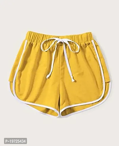 Elegant Yellow Cotton Regular Shorts For Women-thumb2