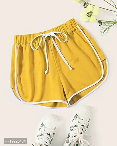 Elegant Yellow Cotton Regular Shorts For Women-thumb0