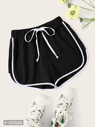 Elegant Black Cotton Regular Shorts For Women-thumb2