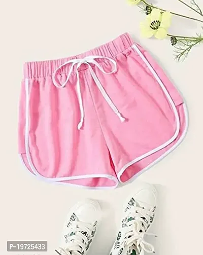 Elegant Pink Cotton Regular Shorts For Women-thumb0