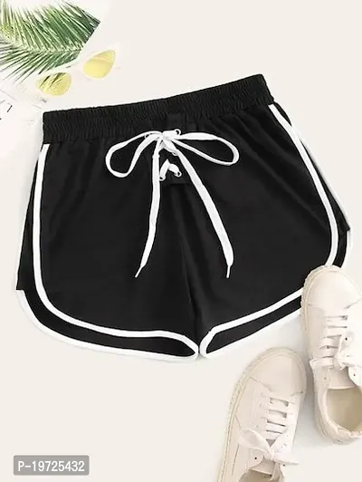 Elegant Black Cotton Regular Shorts For Women-thumb0