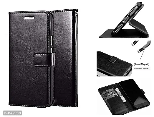 Nkarta Leather Finish Flip Cover Back Case for Realme 8 (5G)|Inbuilt Stand  Inside Pockets| Wallet Style | Magnet Closure (Black)-thumb2