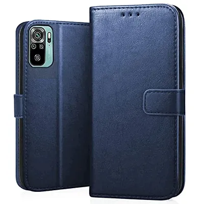 Nkarta Genuine Leather Finish Flip Cover Back Case for Redmi Note 10s|Inbuilt Stand  Inside Pockets| Wallet Style | Magnet Closure - Blue
