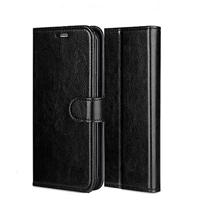 Nkarta Leather Finish Flip Cover Back Case for Realme C2|Inbuilt Stand  Inside Pockets| Wallet Style | Magnet Closure (Black)