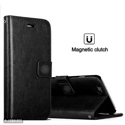 Nkarta Leather Finish Flip Cover Back Case for Realme C2|Inbuilt Stand  Inside Pockets| Wallet Style | Magnet Closure (Black)-thumb3