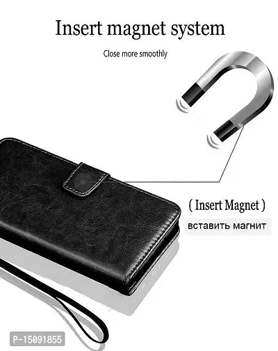 Nkarta Leather Finish Flip Cover Back Case for Realme C2|Inbuilt Stand  Inside Pockets| Wallet Style | Magnet Closure (Black)-thumb5