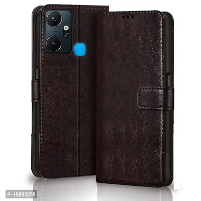 Nkarta Leather Magnetic Vintage Flip Wallet Case Cover for Infinix Smart 6 Plus - Coffee-thumb0