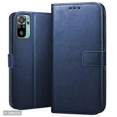 Nkarta Genuine Leather Finish Flip Cover Back Case for Redmi Note 10s|Inbuilt Stand  Inside Pockets| Wallet Style | Magnet Closure - Blue-thumb0
