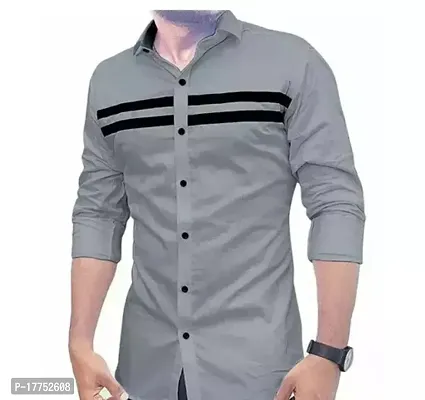 Reliable Grey Cotton Long Sleeves Casual Shirt For Men-thumb0