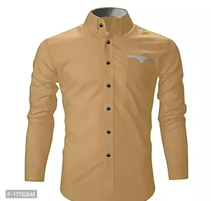 Reliable Khaki Cotton Long Sleeves Casual Shirt For Men-thumb0