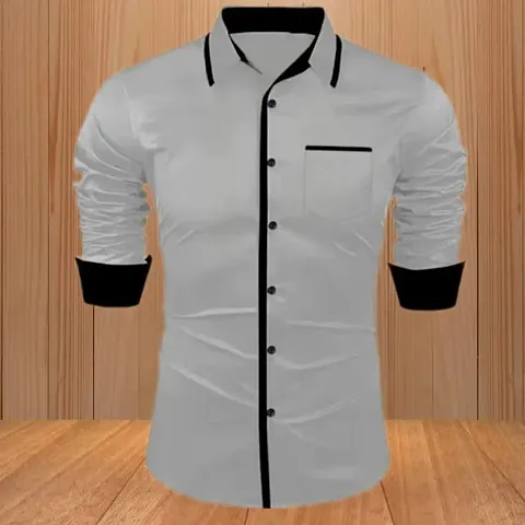URBAN FLU New Mens Pure Cotton Slim Fit Standing Collar Casual Shirt