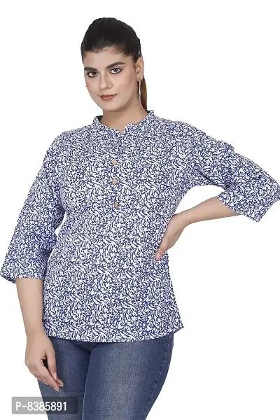 Priyank Fashion Women's Cotton Floral Print Regular Wear Top/Women's Regular Fit Top/Stylish Topper for Girls/Printed Shirt Tops for Women (Blue_XXL)-thumb1