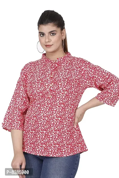 Priyank Fashion Women's Cotton Floral Print Regular Wear Top/Women's Regular Fit Top/Stylish Topper for Girls/Printed Shirt Tops for Women (Pink_XL)-thumb1