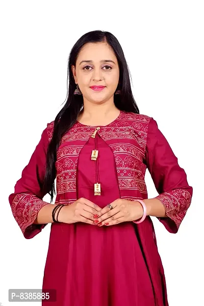 Priyank Fashion Women Rayon Printed Anarkali Kurti with Jacket/Bollywood Designer Long Kurti with Jacket Gown Dresses/Flared Kurta with Jacket Under 500/kurti Jacket Set for Ladies (Maroon_4XL)-thumb5