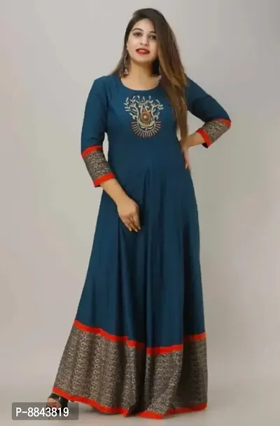 Stylish Fancy Rayon Embroidered Ethnic Gown For Women-thumb0