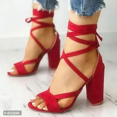 Womens Red Block Gladiator Heels-thumb0