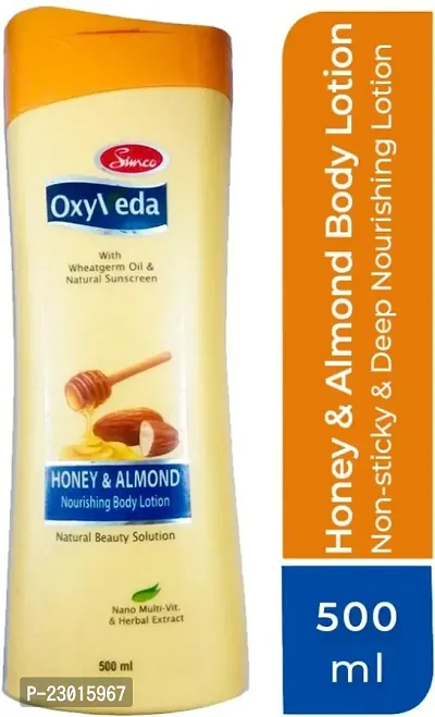 Honey  Almond Body Lotion Non-Sticky  Deep Nourishing Lotion 500ml  Deep Absorbing Body Lotion | Best Body Lotion for Women  Men| Simco Oxyveda Honey Almond Body Lotion for Silky  Smooth Skin ( AK )-thumb0