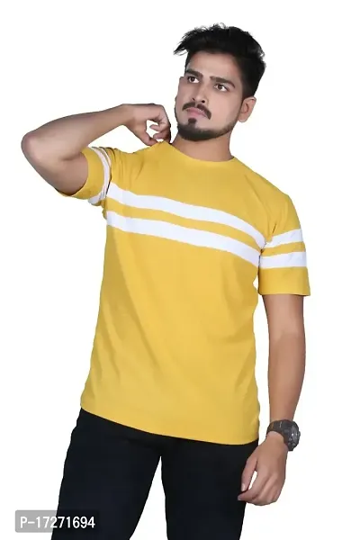 Radhe Fashion Men's Designer Look Casual Cotton Self-Design Half Sleeve Reguler Fit T-Shirt (Yellow) (Small)